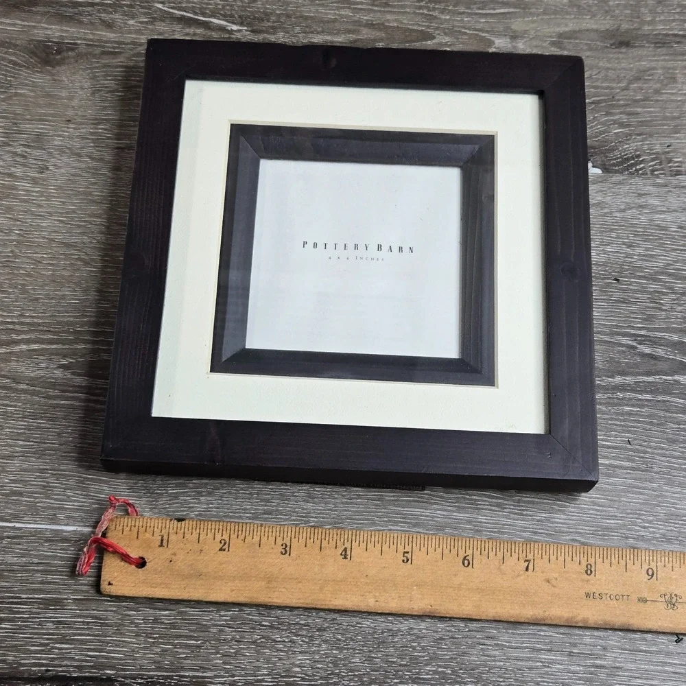 Pottery Barn Square Wood Picture Frame Black Textured Single Mat 4x4 Display